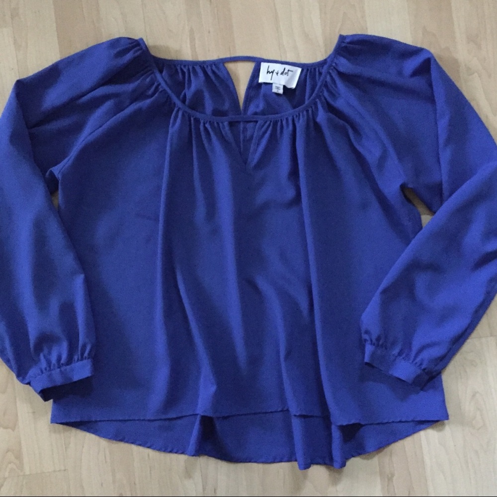 Hy & Dot cobalt blue keyhole silky blouse Small